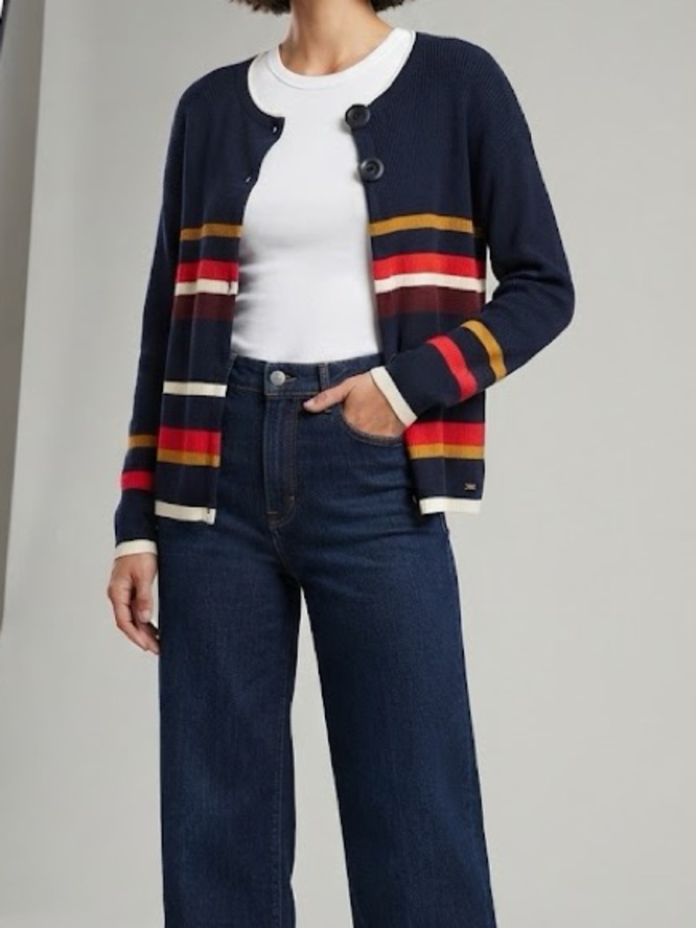 Tommy Hilfiger Navy Striped Two Button Front Women’s Sweater